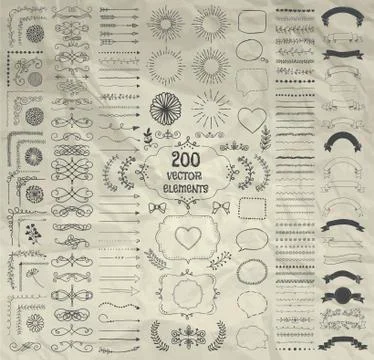 Big Set of Vector Decorative Hand Drawn Design Elements イラスト素材
