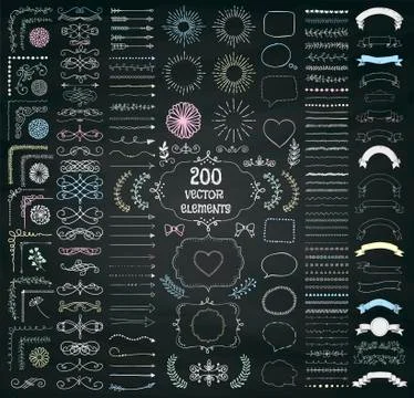 Big Set of Vector Decorative Hand Drawn Design Elements Stock Illustration