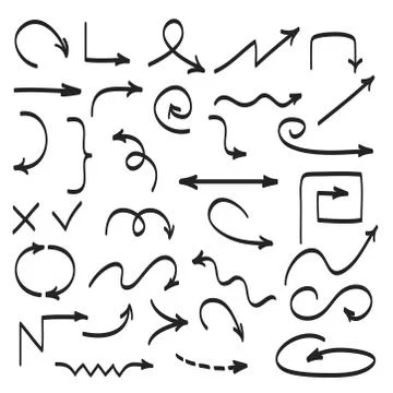 Big set of vector hand drawn arrows icons on white for design, stock illustra Stock Illustration
