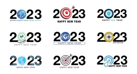 Big set of vector illustration Happy New Year 2023 logo design with text, yea Stock Illustration
