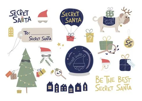 Big Set of vector illustration Secret Santa. Elements for invite to event 스톡 일러스트