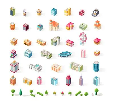 Big set vector isometrics building Ilustración de archivo
