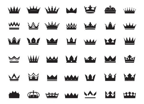 Big Set of vector king crowns icon on black background. Vector Illustration. Stock Illustration