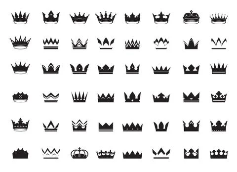 Big Set of vector king crowns icon on black background. Vector Illustration. 스톡 일러스트