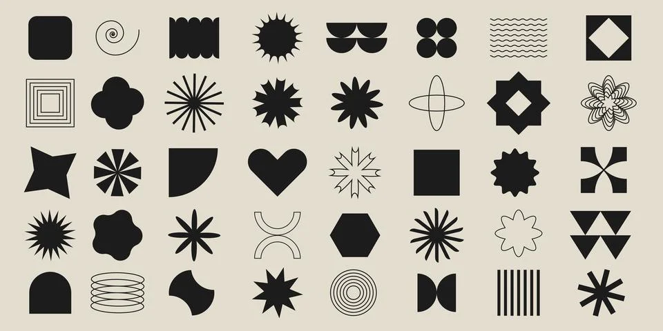 Big set of vector random geometric shapes. Trendy abstract minimalist figures Stock Illustration