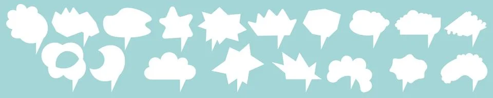 Big set of vector white comic speech bubbles on blue background. Isolated Stock Illustration