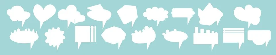 Big set of vector white comic speech bubbles on blue background. Isolated Illustrazione stock
