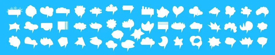 Big set of vector white comic speech bubbles on blue background. Isolated Stock Illustration