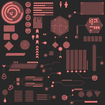 Big set visual interface for a computer game in HUD style. Futuristic indicat Stock Illustration