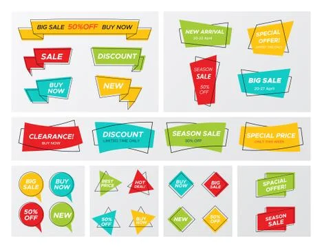 Big set with vivid colors geometric sale banners Stock Illustration
