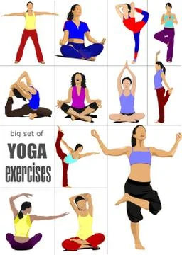 Big set of Yoga exercises - vector poster Stock Illustration