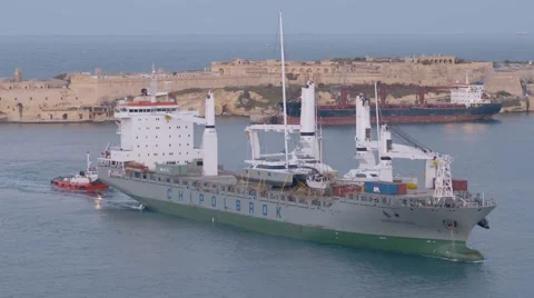 A Big Ship arriving in Valletta's Harbour Stock Footage 65222011