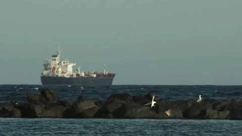 Big ship in the distance Stock Footage 314103158