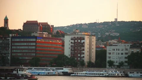 Big Ship goes away in front of City 4K Stock Footage 90793926
