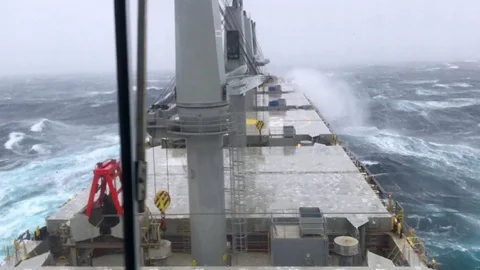 Big Ship Going Through The Waves Stock Footage 123017252