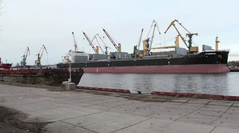 Big ship loading in port scenery Stock Footage 10883005