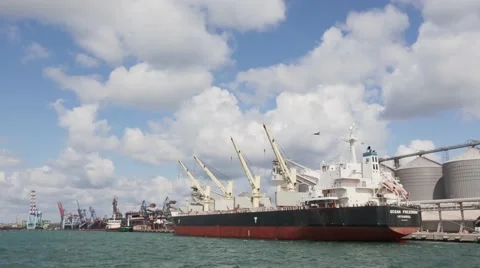 Big Ship Moored at port Stock Footage 64128535
