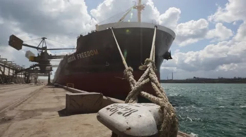 Big Ship Moored at port Stock Footage 64128563