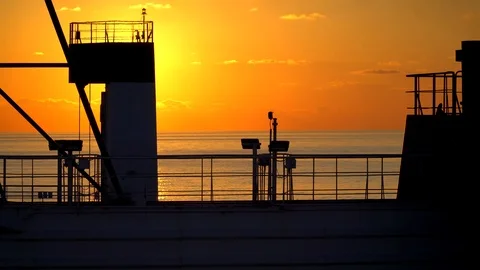 Big ship at sunset Stock Footage 99660076