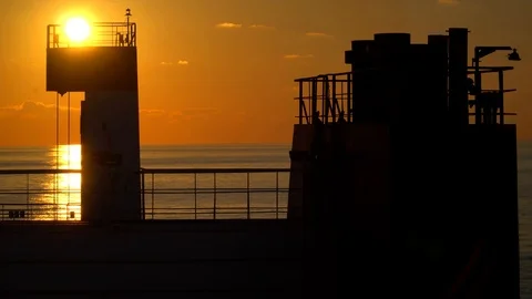 Big ship at sunset Video stock 99660919