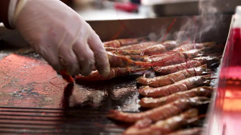 Big shrimps grilled Video stock 192246409