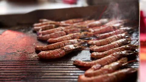 Big shrimps grilled Video stock 192247537
