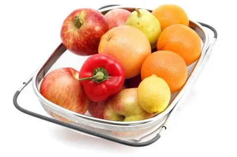 Big sieve with fruit close up Foto stock