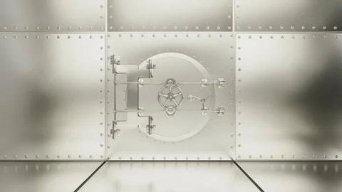 Big silver vault door closing in bank with closed handle and bolts Illustration