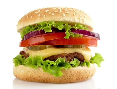 Big single cheeseburger isolated on white background Stock-Fotos