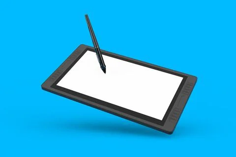 Big Size of Digital Graphics Drawing Tablet Monitor with Pen and Blank Scre.. Illustrazione stock