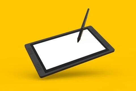 Big Size of Digital Graphics Drawing Tablet Monitor with Pen and Blank Scre.. Illustrazione stock