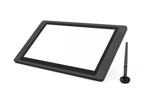 Big Size of Digital Graphics Drawing Tablet Monitor with Pen and Blank Scre.. Illustrazione stock