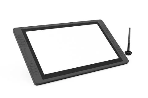 Big Size of Digital Graphics Drawing Tablet Monitor with Pen and Blank Scre.. Illustrazione stock