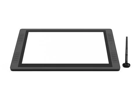 Big Size of Digital Graphics Drawing Tablet Monitor with Pen and Blank Scre.. Illustrazione stock