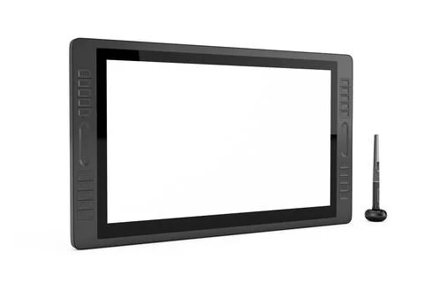 Big Size of Digital Graphics Drawing Tablet Monitor with Pen and Blank Scre.. Illustrazione stock