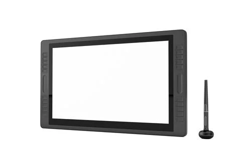 Big Size of Digital Graphics Drawing Tablet Monitor with Pen and Blank Scre.. Illustrazione stock