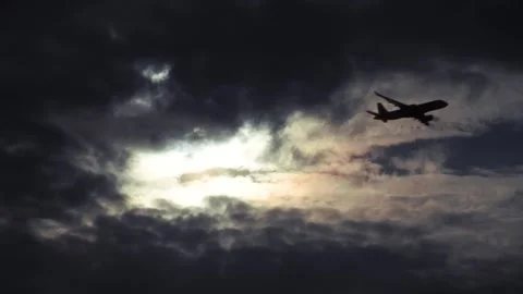 Big sky with a flying plane 스톡 동영상 246303139