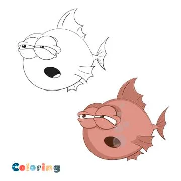 Big sleeping fish. Vector coloring on the theme of fishing on a white isolate Illustrazione stock