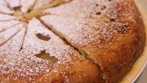 Big slice of apple pie placed in a plate Stock Footage 128806603
