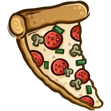Big slice of pizza dripping with melted cheese and toppings Stock Illustration
