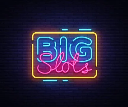 Big Slots sign vector design template. Casino neon logo, light banner design Stock Illustration