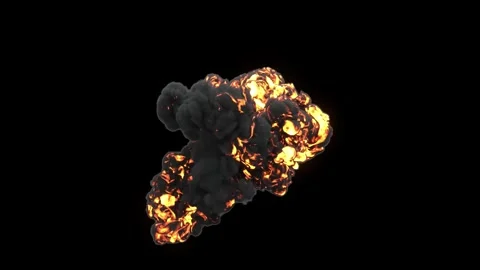 Big slow-mo explosion in the air black smoke and fire isolated by alpha Stock Footage 255637188