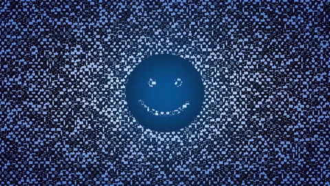 Big smile icon on blue network pattern Stock Footage 235814979