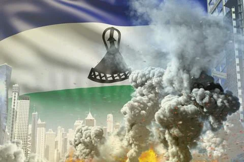 Big smoke column with fire in abstract city 스톡 일러스트