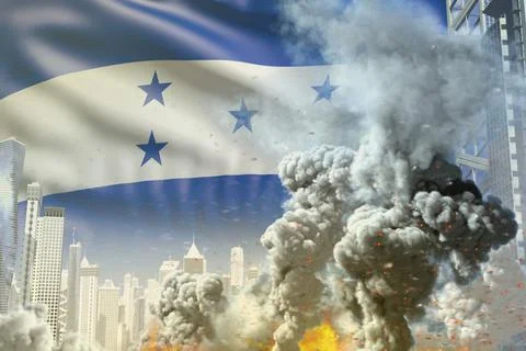 Big smoke pillar with fire in abstract city Stock Illustration