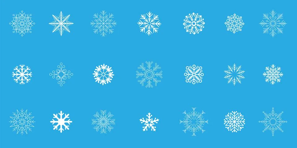 Big snowflakes sign symbol set blue background Stock Illustration