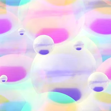 Big soap bubbles seamless pattern, scanlines effect, 3d render イラスト素材