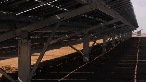 Big Solar Panels Array on Photovoltaic Power Station In Desert. Close Up Stock Footage 121253442