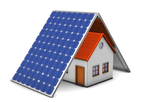 Big solarpanels with house Stock Illustration