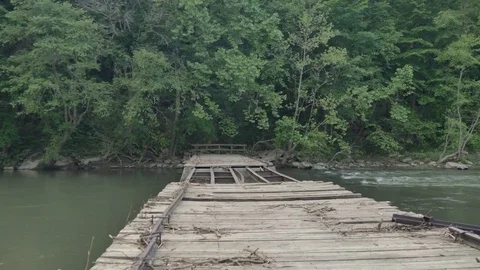 Big South Fork Bridge Washed Out at Leatherwood Ford Stock Footage 78022935